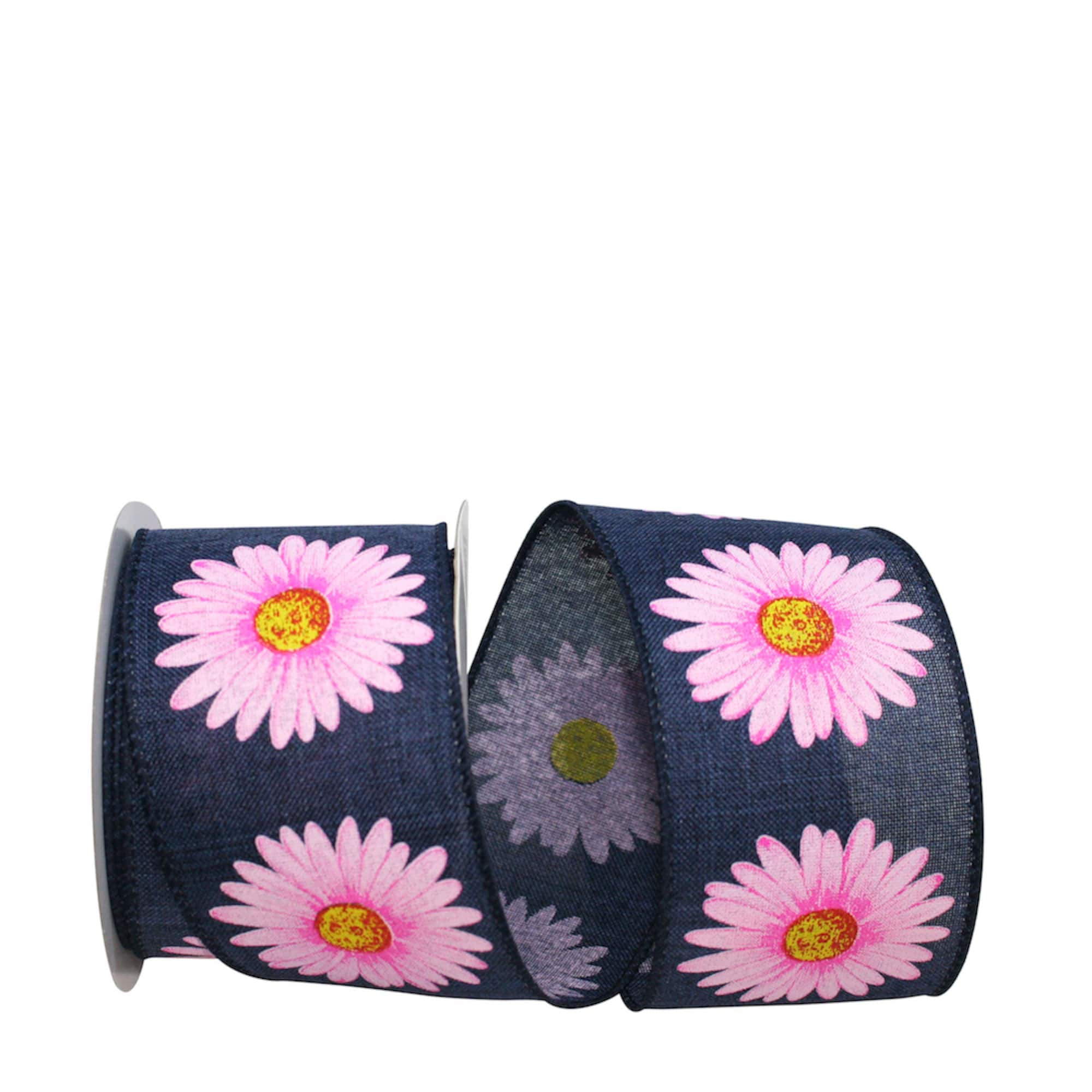 JAM Paper 2.5" x 10yd. Faux Linen Gerbera Daisy Ribbon